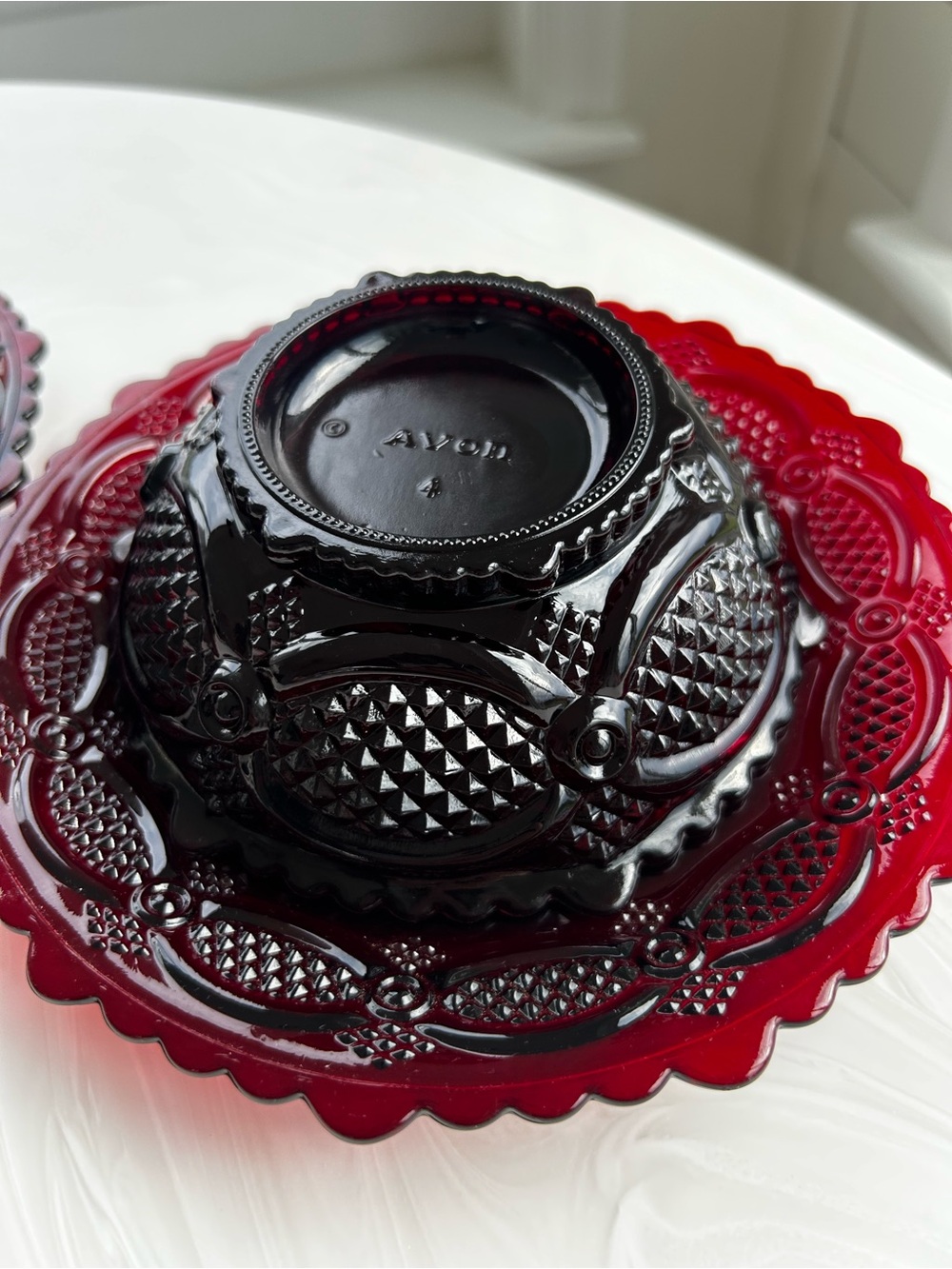 Avon 1876 Cape Cod Ruby Red plate and bowl set. 2 sets available!